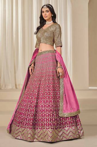 Pink Chiffon Sequins Work Semi Stitched Lehenga Choli Size Up To 42