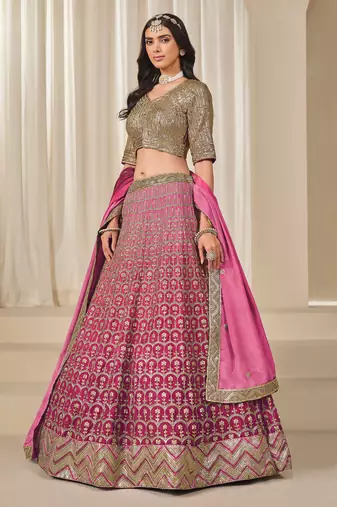 Pink Chiffon Sequins Work Semi Stitched Lehenga Choli Size Up To 42