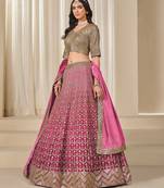 Pink Chiffon Sequins Work Semi Stitched Lehenga Choli Size Up To 42