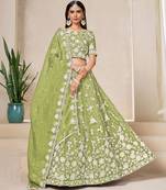 Green Organza Sequins Work Semi Stitched Lehenga Choli Size Up To 42