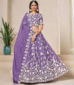 Lavender Organza Sequins Work Semi Stitched Lehenga Choli Size Up To 42