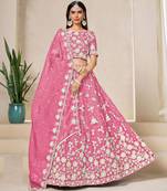Pink Organza Sequins Work Semi Stitched Lehenga Choli Size Up To 42