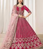 Pink Art Silk Zari Work Semi Stitched Lehenga Choli Size Up To 42