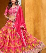 Pink Art Silk Abstract Print Semi Stitched Lehenga Choli Size Up To 42