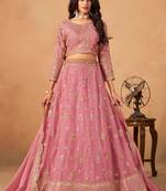 Baby Pink Organza Hand Embroidery Semi Stitched Lehenga Choli Size Up To 42