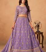 Lavender Organza Hand Embroidery Semi Stitched Lehenga Choli Size Up To 42