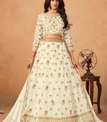 White Organza Hand Embroidery Semi Stitched Lehenga Choli Size Up To 42