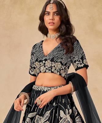 Black  Art Silk Sequins Work Semi Stitched Lehenga Choli Size Up To 42 1