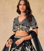 Black  Art Silk Sequins Work Semi Stitched Lehenga Choli Size Up To 42