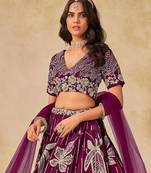 Purple Art Silk Sequins Work Semi Stitched Lehenga Choli Size Up To 42