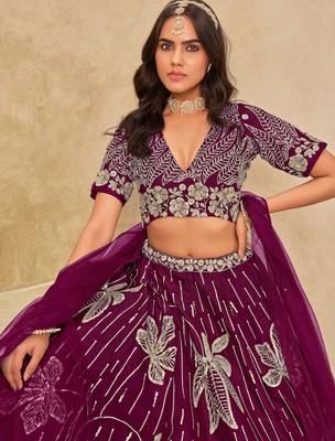 Purple Art Silk Sequins Work Semi Stitched Lehenga Choli Size Up To 42 2