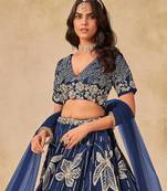 Royal Blue Art Silk Sequins Work Semi Stitched Lehenga Choli Size Up To 42
