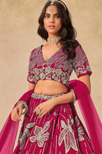 Pink Art Silk Sequins Work Semi Stitched Lehenga Choli Size Up To 42