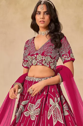 Pink Art Silk Sequins Work Semi Stitched Lehenga Choli Size Up To 42