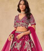 Pink Art Silk Sequins Work Semi Stitched Lehenga Choli Size Up To 42