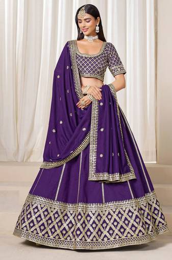 Purple Art Silk Sequins Work Semi Stitched Lehenga Choli Size Up To 42