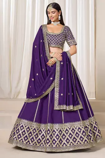 Purple Art Silk Sequins Work Semi Stitched Lehenga Choli Size Up To 42