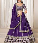 Purple Art Silk Sequins Work Semi Stitched Lehenga Choli Size Up To 42
