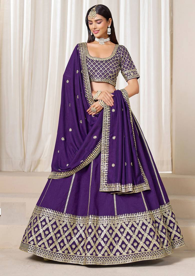 Purple Art Silk Sequins Work Semi Stitched Lehenga Choli Size Up To 42