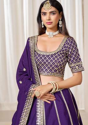 Purple Art Silk Sequins Work Semi Stitched Lehenga Choli Size Up To 42 2