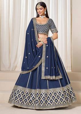 Blue Art Silk Sequins Work Semi Stitched Lehenga Choli Size Up To 42 1