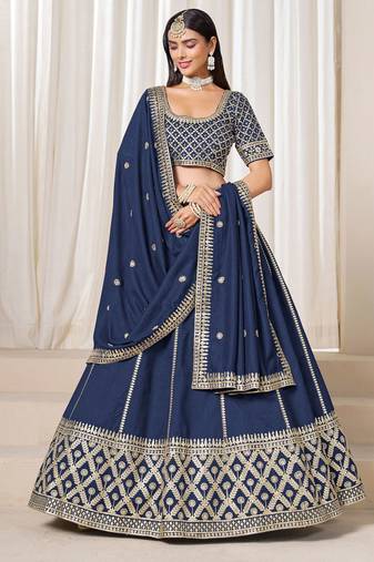 Blue Art Silk Sequins Work Semi Stitched Lehenga Choli Size Up To 42
