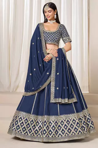 Blue Art Silk Sequins Work Semi Stitched Lehenga Choli Size Up To 42