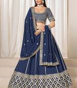 Blue Art Silk Sequins Work Semi Stitched Lehenga Choli Size Up To 42