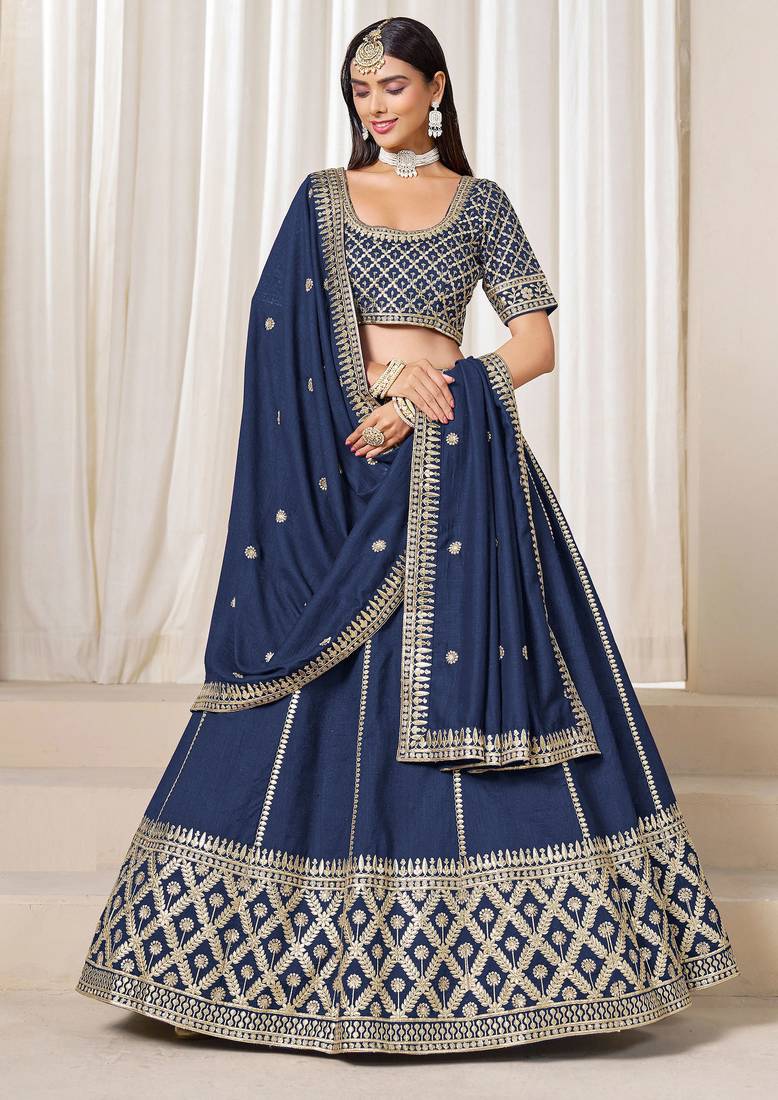 Blue Art Silk Sequins Work Semi Stitched Lehenga Choli Size Up To 42