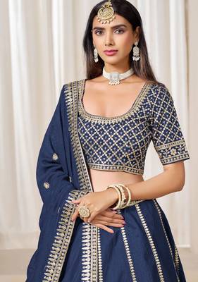 Blue Art Silk Sequins Work Semi Stitched Lehenga Choli Size Up To 42 2