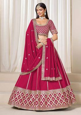 Pink Art Silk Sequins Work Semi Stitched Lehenga Choli Size Up To 42 1