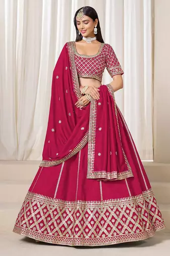 Pink Art Silk Sequins Work Semi Stitched Lehenga Choli Size Up To 42
