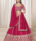 Pink Art Silk Sequins Work Semi Stitched Lehenga Choli Size Up To 42