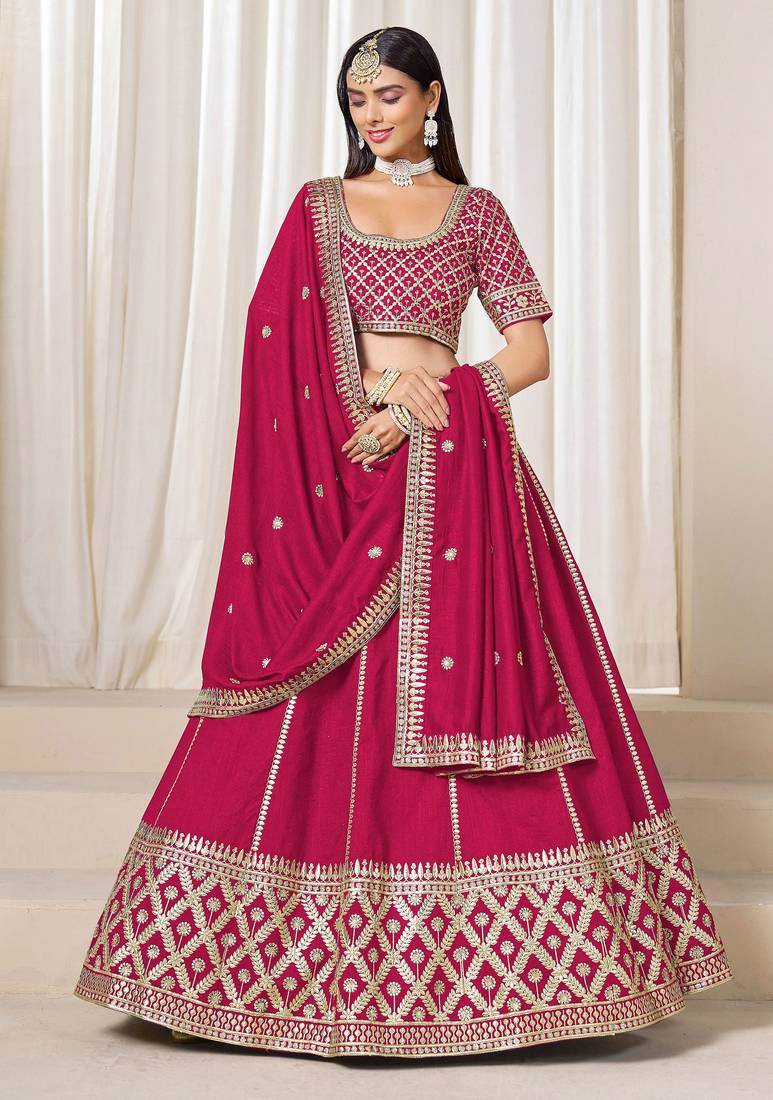Pink Art Silk Sequins Work Semi Stitched Lehenga Choli Size Up To 42