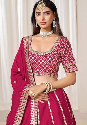 Pink Art Silk Sequins Work Semi Stitched Lehenga Choli Size Up To 42 2