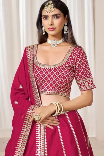 Pink Art Silk Sequins Work Semi Stitched Lehenga Choli Size Up To 42