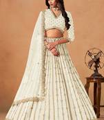 White  Art Silk Sequins Work Semi Stitched Lehenga Choli Size Up To 42