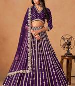 Purple Art Silk Sequins Work Semi Stitched Lehenga Choli Size Up To 42