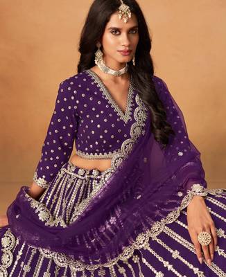 Purple Art Silk Sequins Work Semi Stitched Lehenga Choli Size Up To 42 2