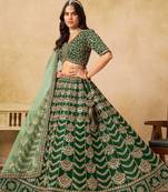 Green Art Silk Zari Work Semi Stitched Lehenga Choli Size Up To 42