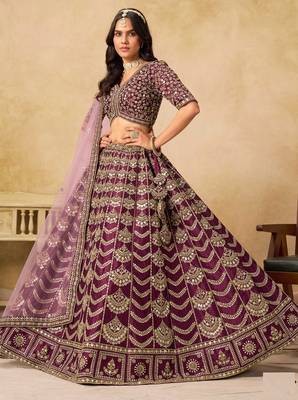 Onion Pink Art Silk Zari Work Semi Stitched Lehenga Choli Size Up To 42 1