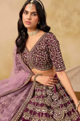 Onion Pink Art Silk Zari Work Semi Stitched Lehenga Choli Size Up To 42
