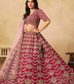 Pink Art Silk Zari Work Semi Stitched Lehenga Choli Size Up To 42