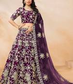 Purple Art Silk Hand Embroidery Semi Stitched Lehenga Choli Size Up To 42