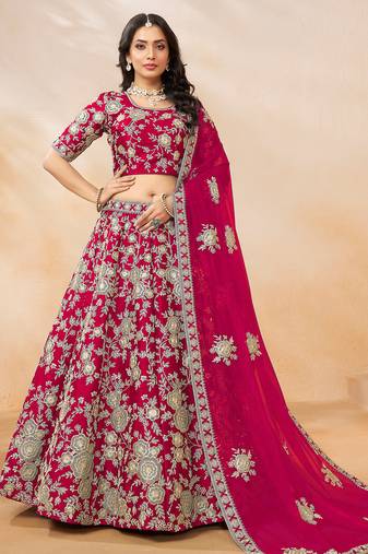 Pink  Art Silk Hand Embroidery Semi Stitched Lehenga Choli Size Up To 42