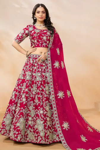 Pink  Art Silk Hand Embroidery Semi Stitched Lehenga Choli Size Up To 42