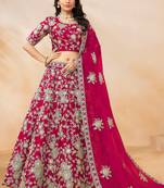 Pink  Art Silk Hand Embroidery Semi Stitched Lehenga Choli Size Up To 42