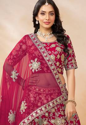 Pink  Art Silk Hand Embroidery Semi Stitched Lehenga Choli Size Up To 42 2