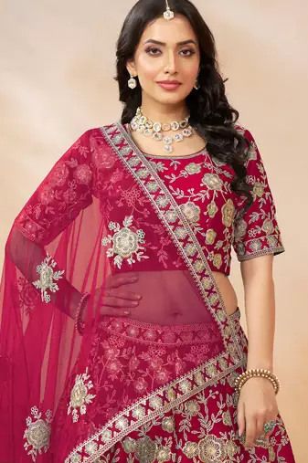 Pink  Art Silk Hand Embroidery Semi Stitched Lehenga Choli Size Up To 42