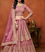 Magenta Net Hand Embroidery Semi Stitched Lehenga Choli Size Up To 42